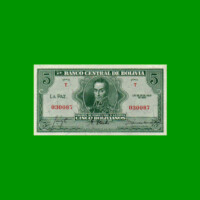 BILLETE DE BOLIVIA 5 BOLIVIANOS, PICK 129, AÑO 1928, ESTADO EXCELENTE+ .-