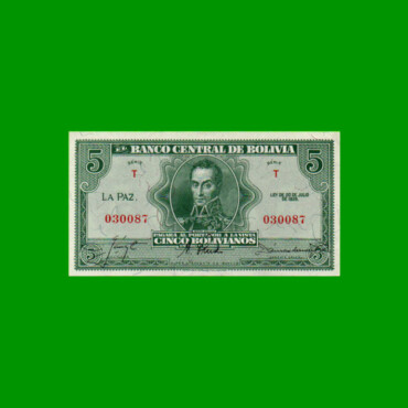 BILLETE DE BOLIVIA 5 BOLIVIANOS, PICK 129, AÑO 1928, ESTADO EXCELENTE+ .-