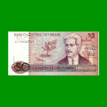 BILLETE DE BRASIL 50 CRUZADOS, PICK 210b, AÑO 1987, ESTADO SIN CIRCULAR.-