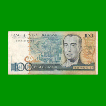 BILLETE DE BRASIL 100 CRUZADOS, PICK 211a, AÑO 1986, ESTADO MUY BUENO- .-