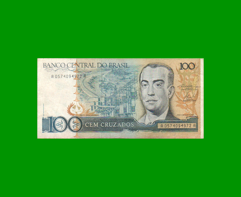 BILLETE DE BRASIL 100 CRUZADOS, PICK 211a, AÑO 1986, ESTADO MUY BUENO- .-