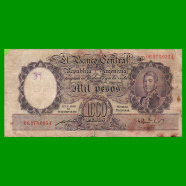 MONEDA NACIONAL $1.000,00, BOT 2132, NUMEROS ROJOS, AÑO 1951, ESTADO BUENO.-