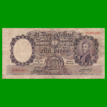 MONEDA NACIONAL $1.000,00, BOT 2134, NUMEROS ROJOS, AÑO 1952, ESTADO BUENO.-