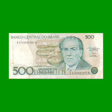 BILLETE DE BRASIL 500 CRUZADOS, PICK 212b, AÑO 1987, ESTADO MUY BUENO- .-
