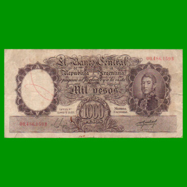 MONEDA NACIONAL $1.000,00, BOT 2138, NUMEROS ROJOS, AÑO 1955, ESTADO BUENO.-