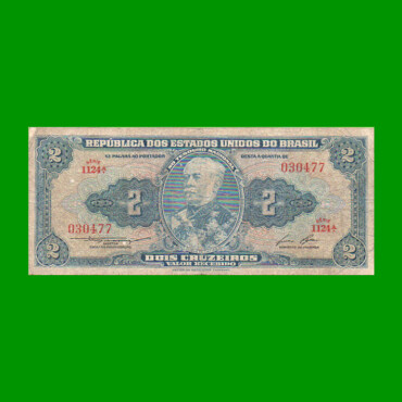 BILLETE DE BRASIL 2 CRUZEIROS, PICK 151b, AÑO 1958, ESTADO BUENO.-