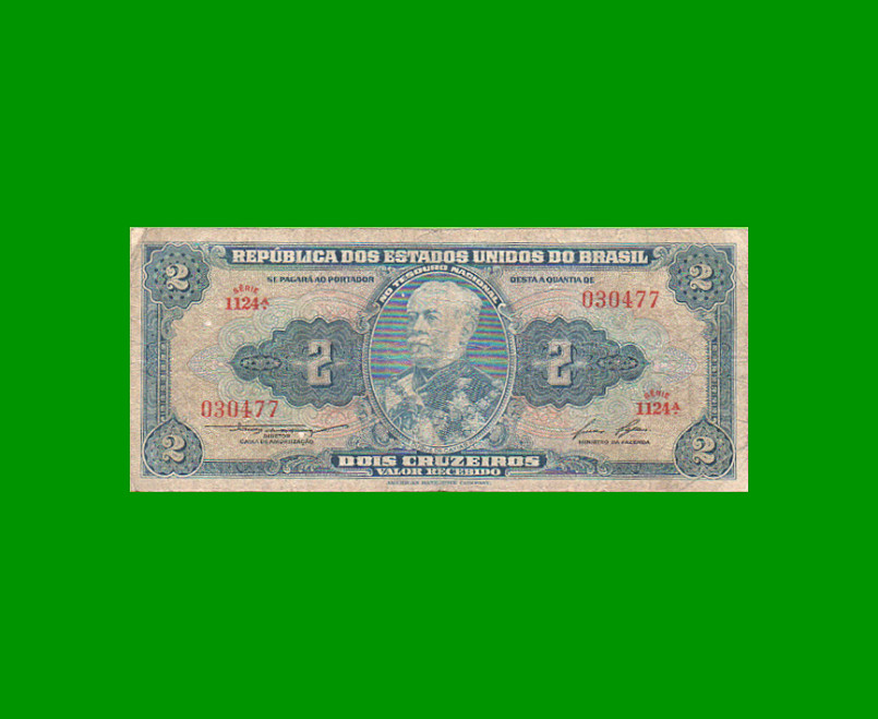 BILLETE DE BRASIL 2 CRUZEIROS, PICK 151b, AÑO 1958, ESTADO BUENO.-