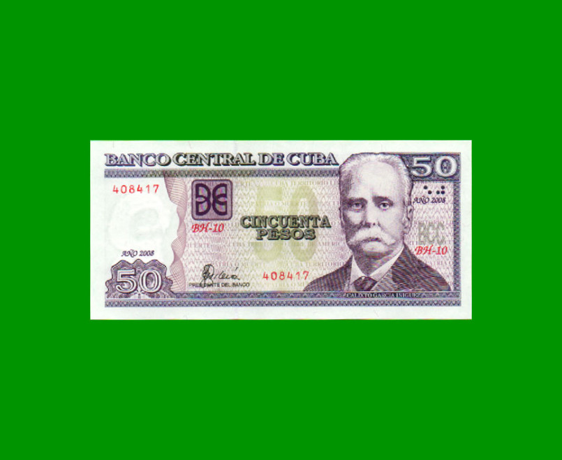 BILLETE DE CUBA $50,00 PICK 123e, AÑO 2008, ESTADO SIN CIRCULAR.-