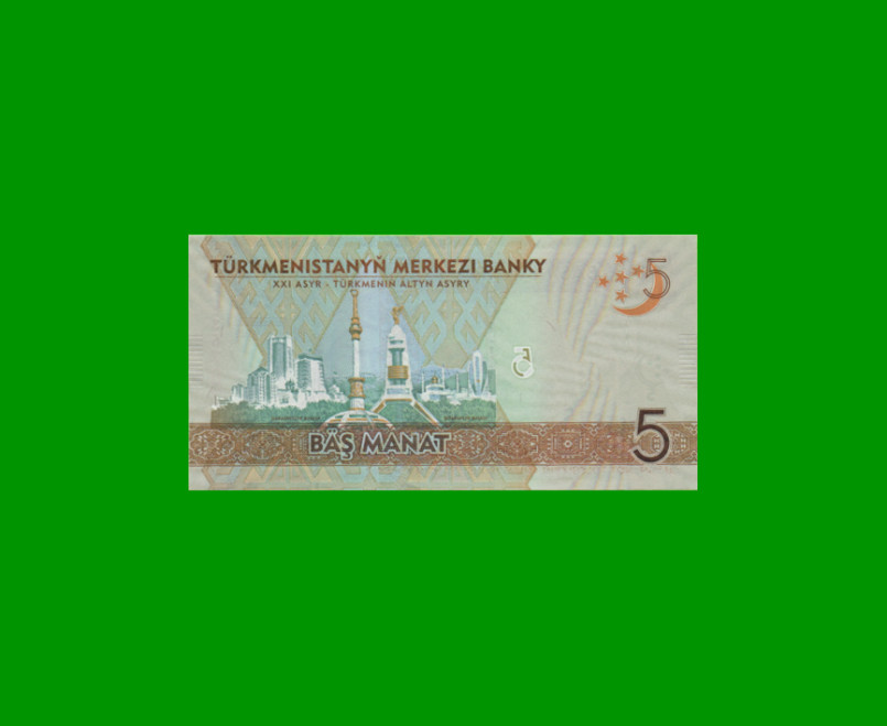 BILLETE DE TURKMENISTAN 5 MANAT, PICK 30, AÑO 2012, ESTADO SIN CIRCULAR.- - Imagen 2