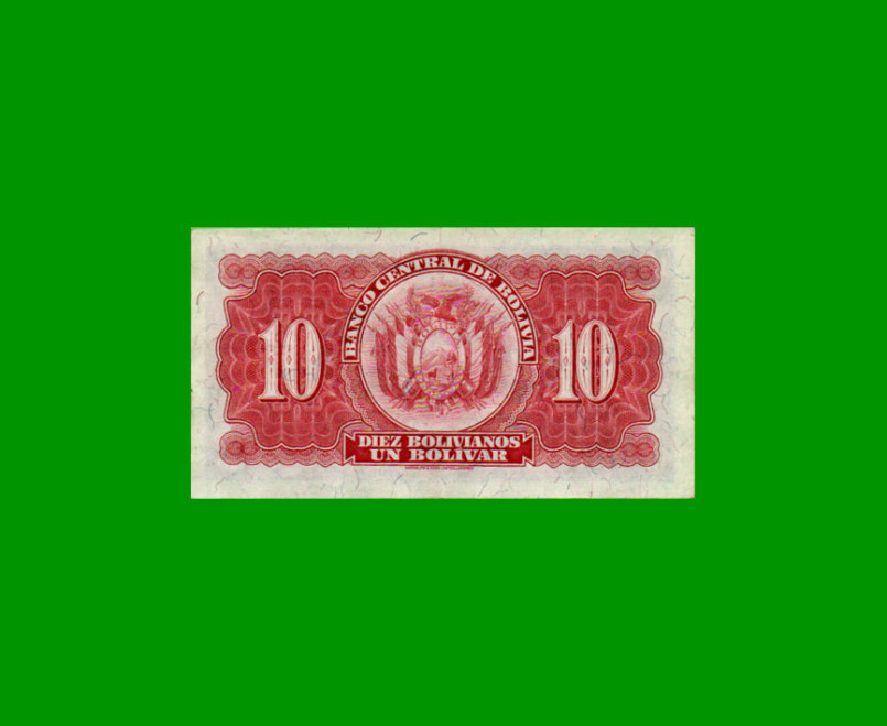 BILLETE DE BOLIVIA 10 BOLIVIANOS, PICK 130, AÑO 1928, ESTADO EXCELENTE- .- - Imagen 2