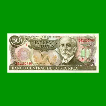 BILLETE DE COSTA RICA 50 COLONES, PICK 257, AÑO 1993, ESTADO SIN CIRCULAR.-