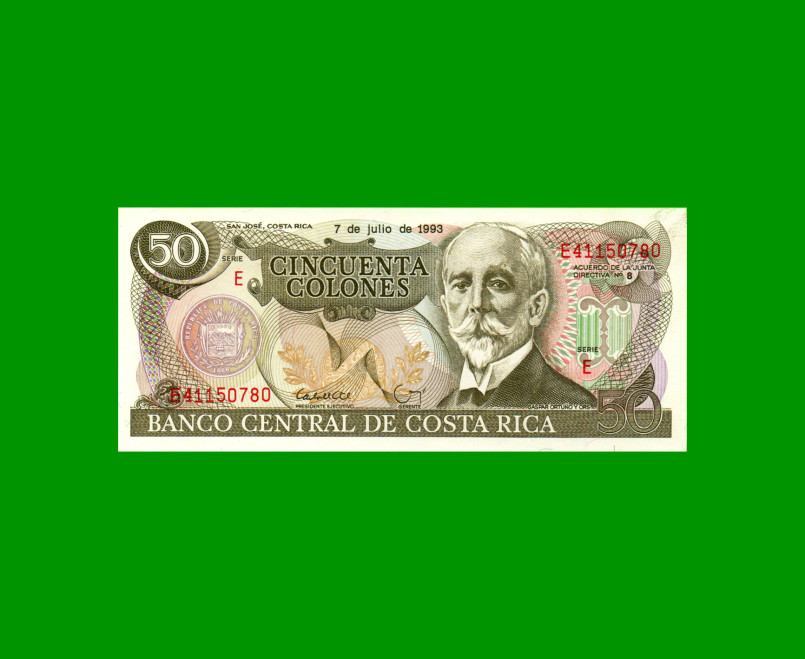 BILLETE DE COSTA RICA 50 COLONES, PICK 257, AÑO 1993, ESTADO SIN CIRCULAR.-