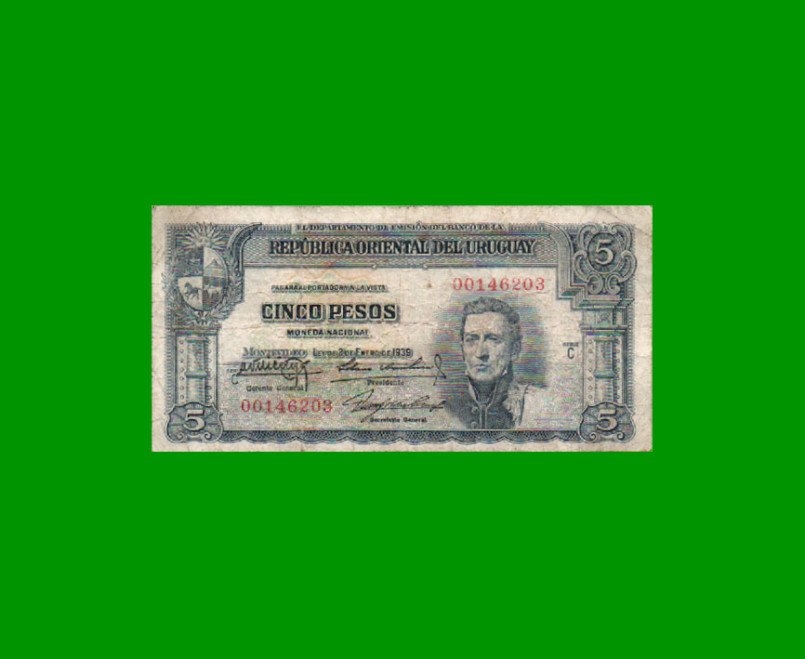 BILLETE DE URUGUAY $5,00, PICK 36b, SERIE C, ESTADO BUENO.-