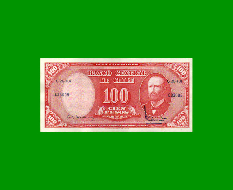 BILLETE DE CHILE $ 100,00 RESELLADO A 10 CENTESIMOS, PICK 127, ESTADO EXCELENTE.-