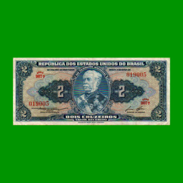 BILLETE DE BRASIL 2 CRUZEIROS, PICK 151b, AÑO 1958, ESTADO MUY BUENO- .-