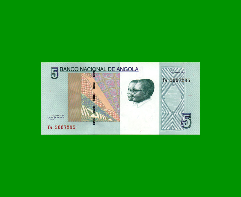 BILLETE DE ANGOLA 5 KWANZAS, PICK 151A, AÑO 2012, ESTADO SIN CIRCULAR.-