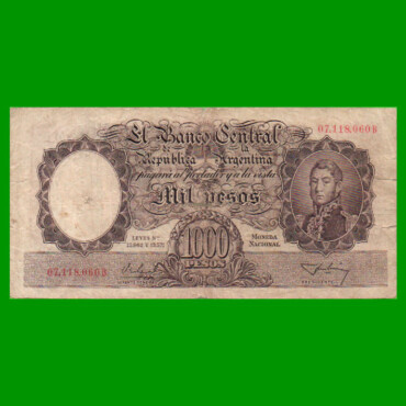 MONEDA NACIONAL $1.000,00, BOT 2140, NUMEROS ROJOS, AÑO 1956, ESTADO BUENO.-