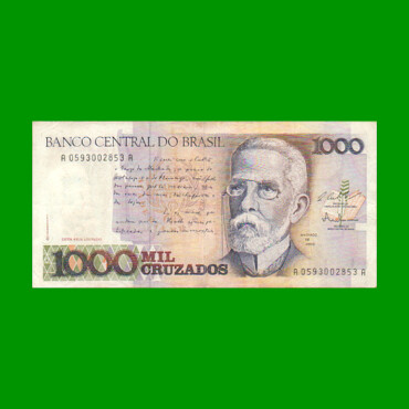 BILLETE DE BRASIL 1.000 CRUZADOS, PICK 213a, AÑO 1987, ESTADO MUY BUENO.-