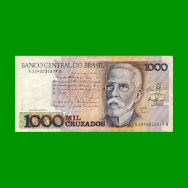 BILLETE DE BRASIL 1.000 CRUZADOS, PICK 213a, AÑO 1987, ESTADO MUY BUENO+ .-