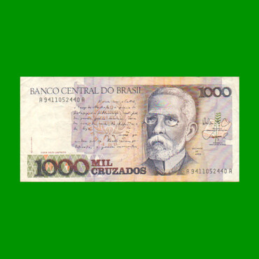 BILLETE DE BRASIL 1.000 CRUZADOS, PICK 213b, AÑO 1988, ESTADO MUY BUENO.-
