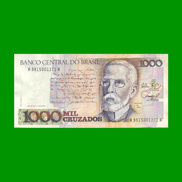 BILLETE DE BRASIL 1.000 CRUZADOS, PICK 213b, AÑO 1988, ESTADO EXCELENTE- .-