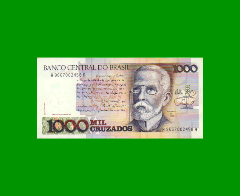 BILLETE DE BRASIL 1.000 CRUZADOS, PICK 213b, AÑO 1988, ESTADO SIN CIRCULAR.-