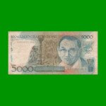 BILLETE DE BRASIL 5.000 CRUZADOS, PICK 214, AÑO 1988, ESTADO BUENO.-
