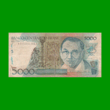 BILLETE DE BRASIL 5.000 CRUZADOS, PICK 214, AÑO 1988, ESTADO BUENO.-