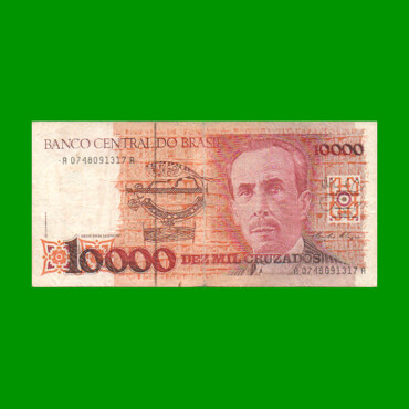 BILLETE DE BRASIL 10.000 CRUZADOS, PICK 215, AÑO 1988, ESTADO BUENO+ .-