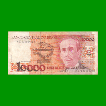 BILLETE DE BRASIL 10.000 CRUZADOS, PICK 215, AÑO 1988, ESTADO MUY BUENO+ .-