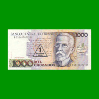 BILLETE DE BRASIL 1.000 CRUZADOS RESELLADO 1 CRUZADO NOVO, PICK 216b, AÑO 1989, ESTADO EXCELENTE.-