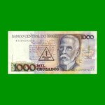 BILLETE DE BRASIL 1.000 CRUZADOS RESELLADO 1 CRUZADO NOVO, PICK 216b, AÑO 1989, ESTADO EXCELENTE+ .-