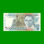 BILLETE DE BRASIL 5.000 CRUZADOS RESELLADO 5 CRUZADOS NOVOS, PICK 217a, AÑO 1989, ESTADO EXCELENTE.-