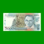 BILLETE DE BRASIL 5.000 CRUZADOS RESELLADO 5 CRUZADOS NOVOS, PICK 217a, AÑO 1989, ESTADO EXCELENTE+ .-