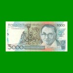 BILLETE DE BRASIL 5.000 CRUZADOS RESELLADO 5 CRUZADOS NOVOS, PICK 217b, AÑO 1989, ESTADO EXCELENTE+ .-