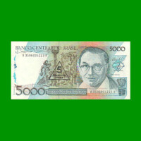 BILLETE DE BRASIL 5.000 CRUZADOS RESELLADO 5 CRUZADOS NOVOS, PICK 217b, AÑO 1989, ESTADO EXCELENTE+ .-