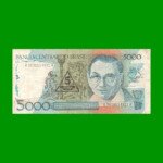 BILLETE DE BRASIL 5.000 CRUZADOS RESELLADO 5 CRUZADOS NOVOS, PICK 217b, AÑO 1989, ESTADO BUENO.-