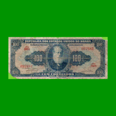 BILLETE DE BRASIL 100 CRUZEIROS, PICK 153a, AÑO 1955, ESTADO REGULAR.-