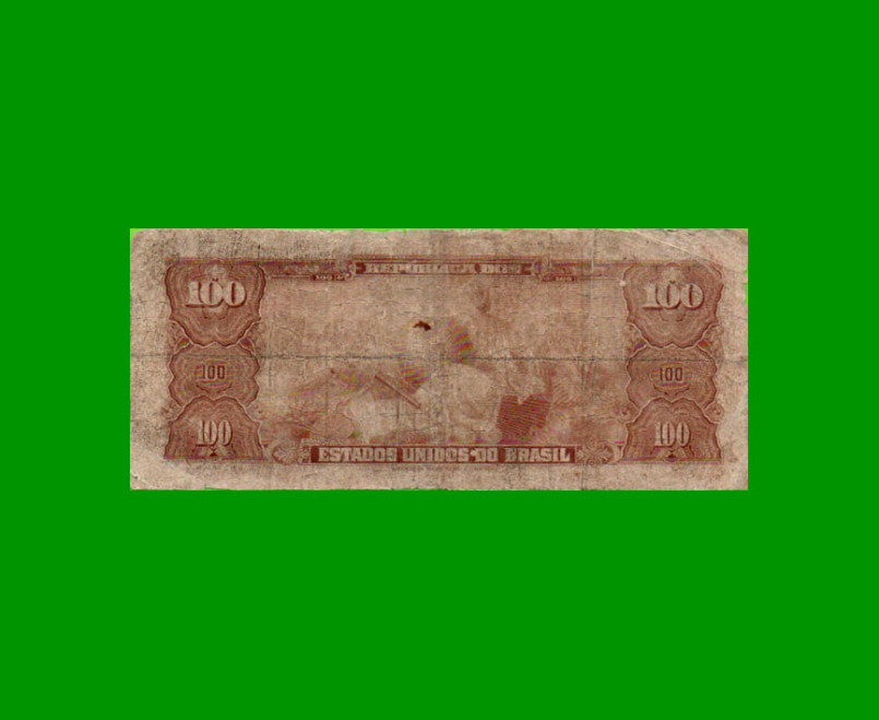 BILLETE DE BRASIL 100 CRUZEIROS, PICK 153d, AÑO 1959, ESTADO BUENO.- - Imagen 2