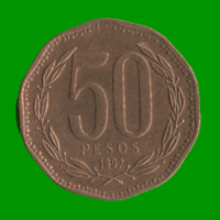 MONEDA DE CHILE 50 PESOS,  AÑO 1992, ESTADO USADA.-
