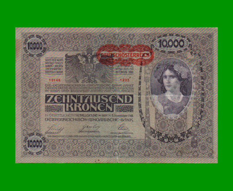 BILLETE DE AUSTRIA 10.000 CORONAS, PICK 65, AÑO 1918 (1919), ESTADO  MUY BUENO- .-