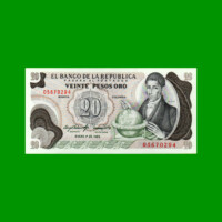 BILLETE DE COLOMBIA $ 20,00, PICK 409d, AÑO 1983, ESTADO SIN CIRCULAR.-