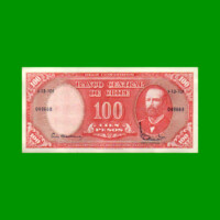 BILLETE DE CHILE $ 100,00 RESELLADO A 10 CENTESIMOS, PICK 127, ESTADO EXCELENTE+ .-