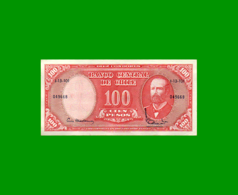 BILLETE DE CHILE $ 100,00 RESELLADO A 10 CENTESIMOS, PICK 127, ESTADO EXCELENTE+ .-