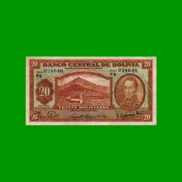 BILLETE DE BOLIVIA 20 BOLIVIANOS, PICK 131, AÑO 1928, ESTADO MUY BUENO+ .-