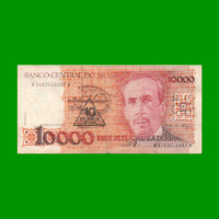 BILLETE DE BRASIL 10.000 CRUZADOS RESELLADO 10 CRUZADOS NOVOS, PICK 218a, AÑO 1989, ESTADO BUENO+ .-