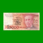 BILLETE DE BRASIL 10.000 CRUZADOS RESELLADO 10 CRUZADOS NOVOS, PICK 218a, AÑO 1989, ESTADO MUY BUENO.-