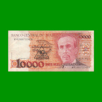 BILLETE DE BRASIL 10.000 CRUZADOS RESELLADO 10 CRUZADOS NOVOS, PICK 218b, AÑO 1990, ESTADO MUY BUENO.-