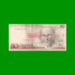 BILLETE DE BRASIL 50 CRUZADOS NOVOS, PICK 219a, AÑO 1989, ESTADO BUENO+ .-