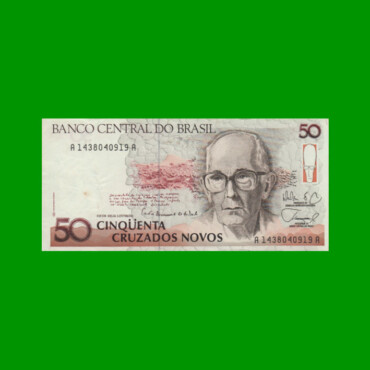 BILLETE DE BRASIL 50 CRUZADOS NOVOS, PICK 219a, AÑO 1989, ESTADO MUY BUENO+ .-
